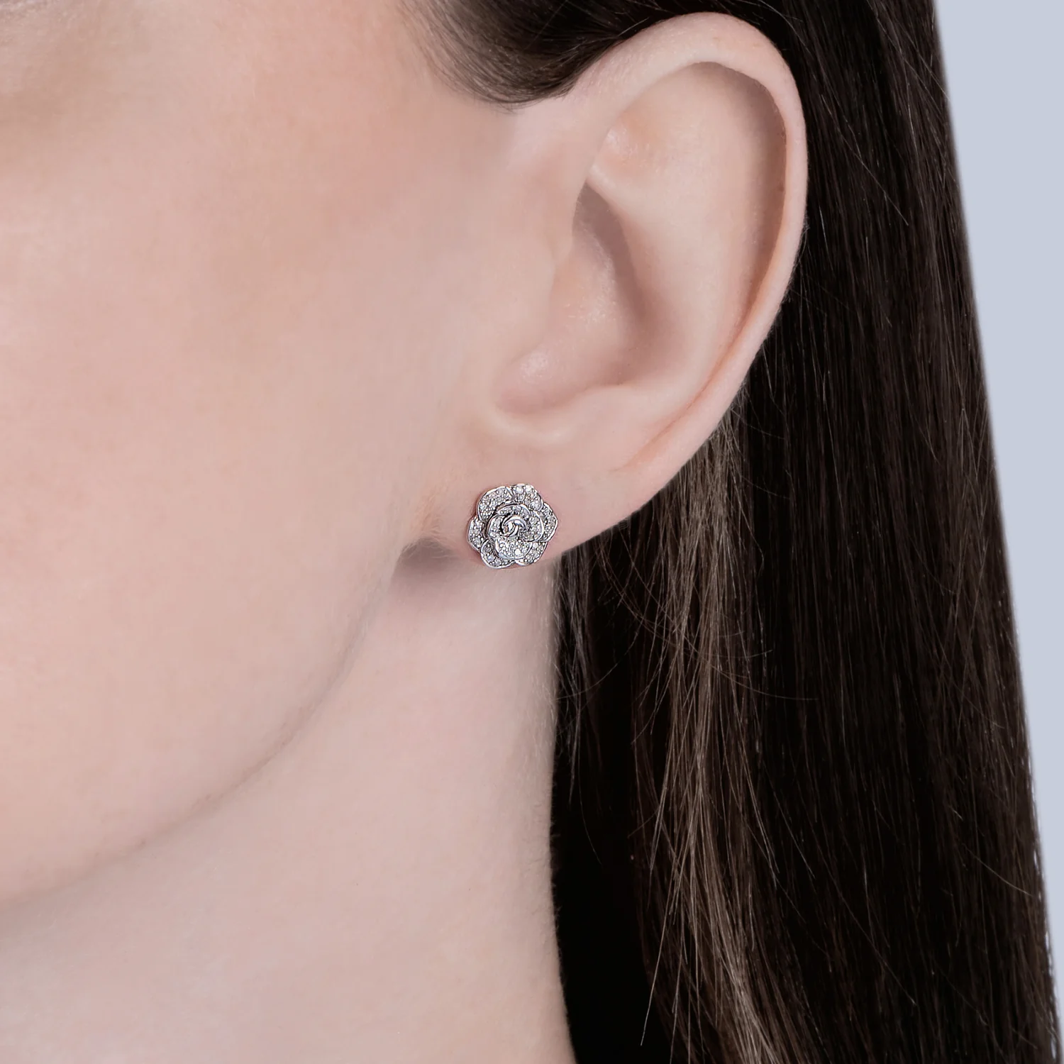 Enchanted Disney Fine Jewelry Sterling Silver with 1/5 CTTW Diamonds, Disney's Cinderella Stud Earrings - Image 2