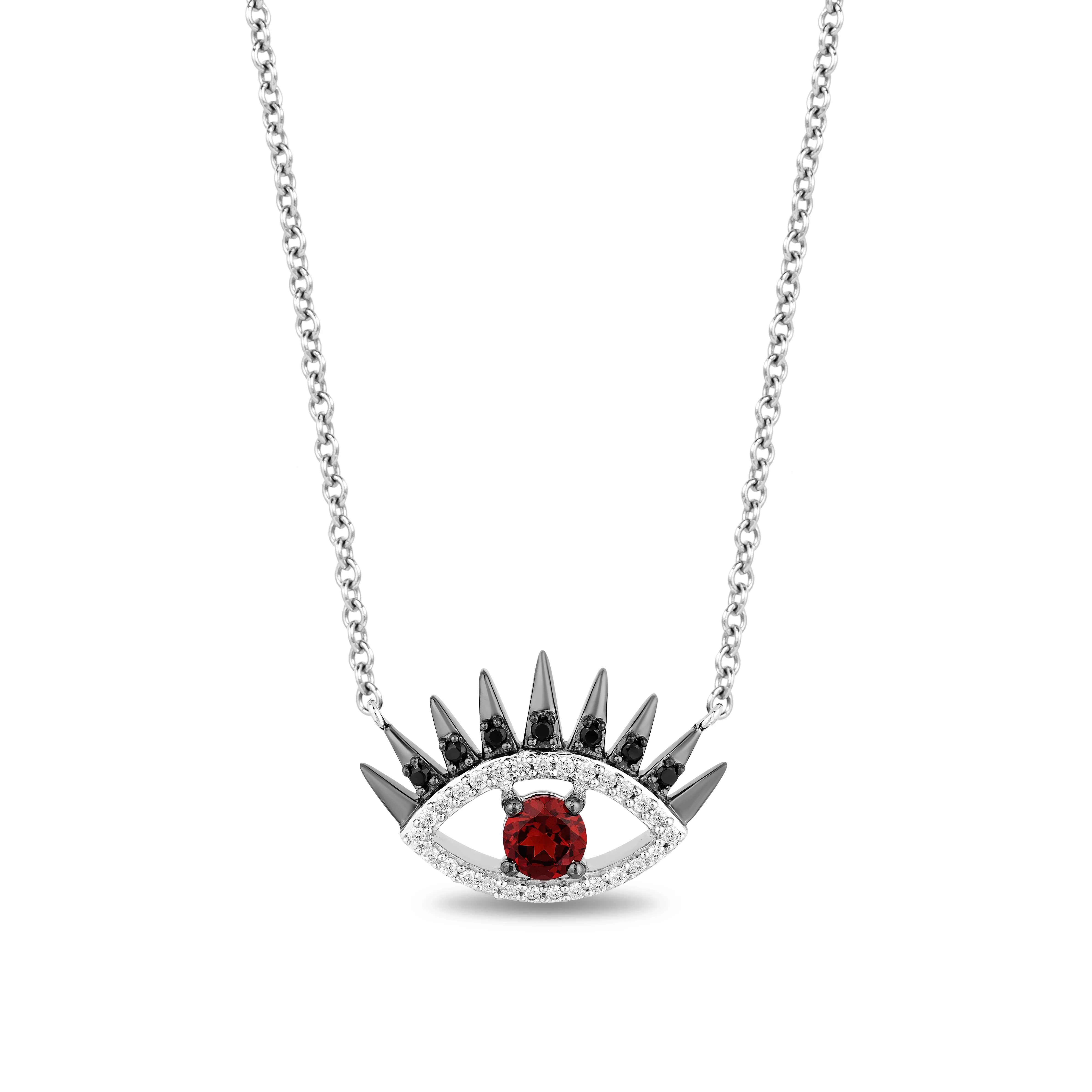 Enchanted Disney Fine Jewelry Sterling Silver with 1/6 CTTW Diamonds and Garnet Cruella Necklace