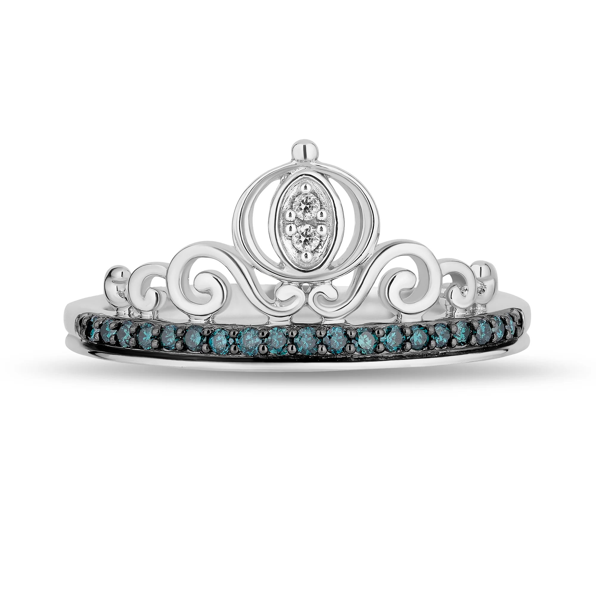 Enchanted Disney Fine Jewelry Sterling Silver with 1/6 CTTW White Diamonds and Blue Diamonds Cinderella Carriage Ring - Image 2