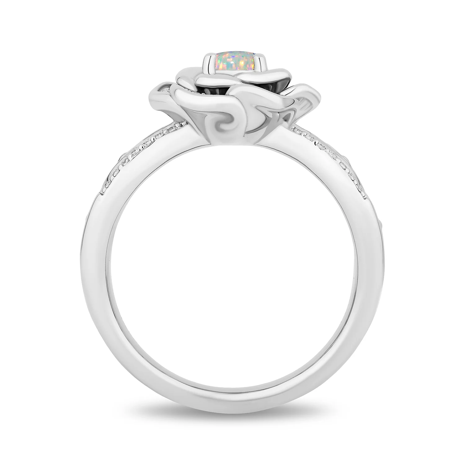 Enchanted Disney Fine Jewelry Sterling Silver with 1/8 CTTW Diamonds and Created Opal Cinderella Ring - Image 3