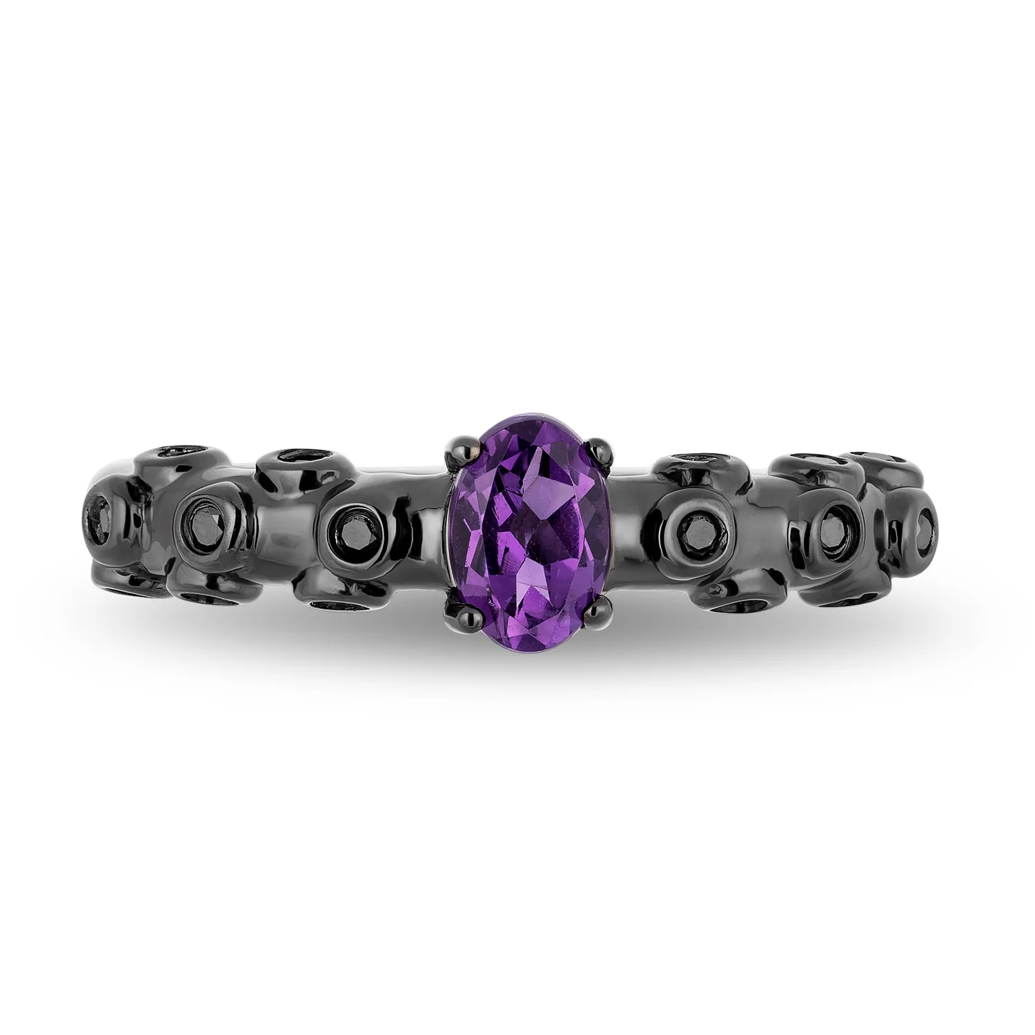 Enchanted Disney Fine Jewelry Sterling Silver with Black Rhodium 1/10 CTTW Diamond and Amethyst Ursula Ring - Image 3