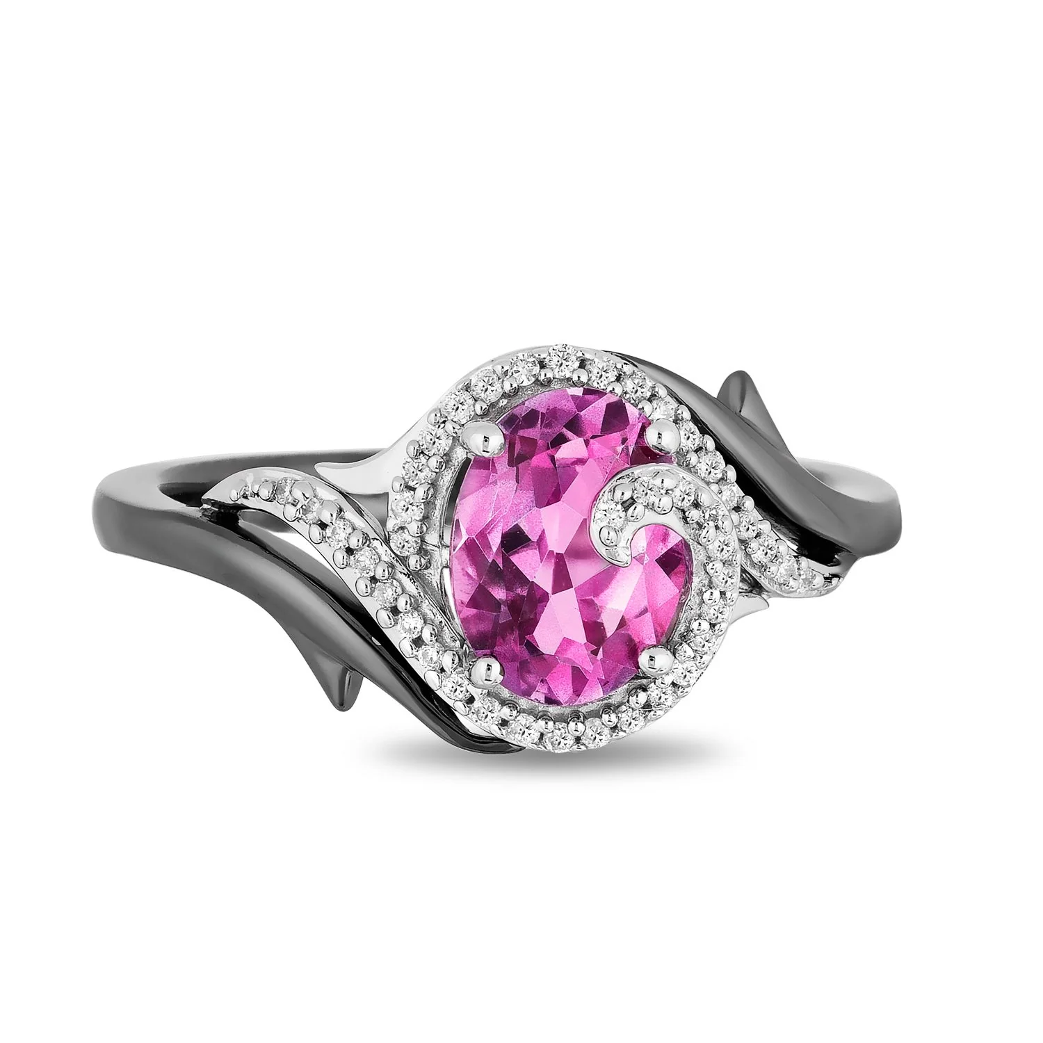 Enchanted Disney Fine Jewelry Sterling Silver with Black Rhodium 1/10 CTTW Diamond and Pink Topaz Maleficent Ring - Image 3