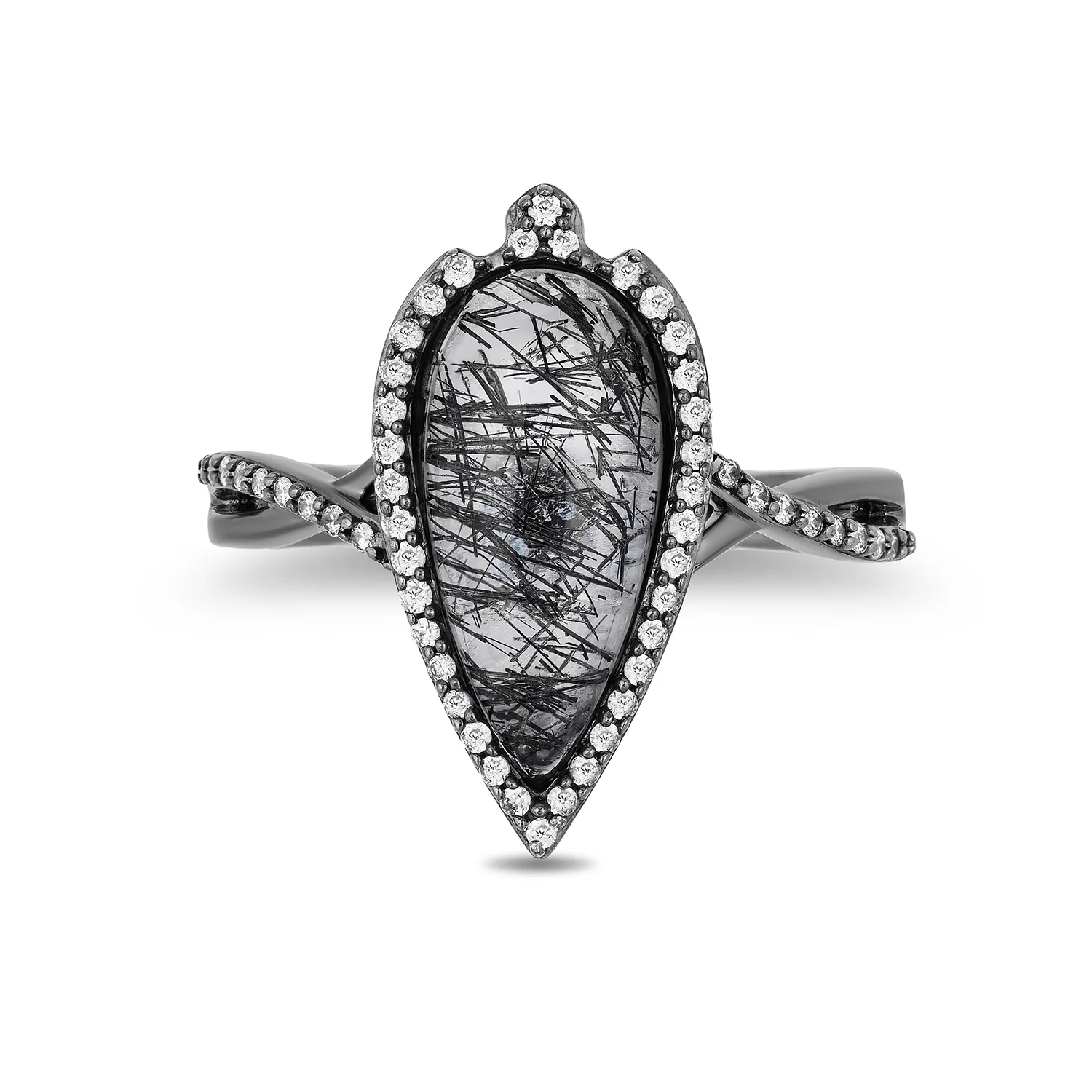 Enchanted Disney Fine Jewelry Black Rhodium over Sterling Silver 1/4 CTTW Diamond with Rutile Quartz Maleficent Ring - Image 3