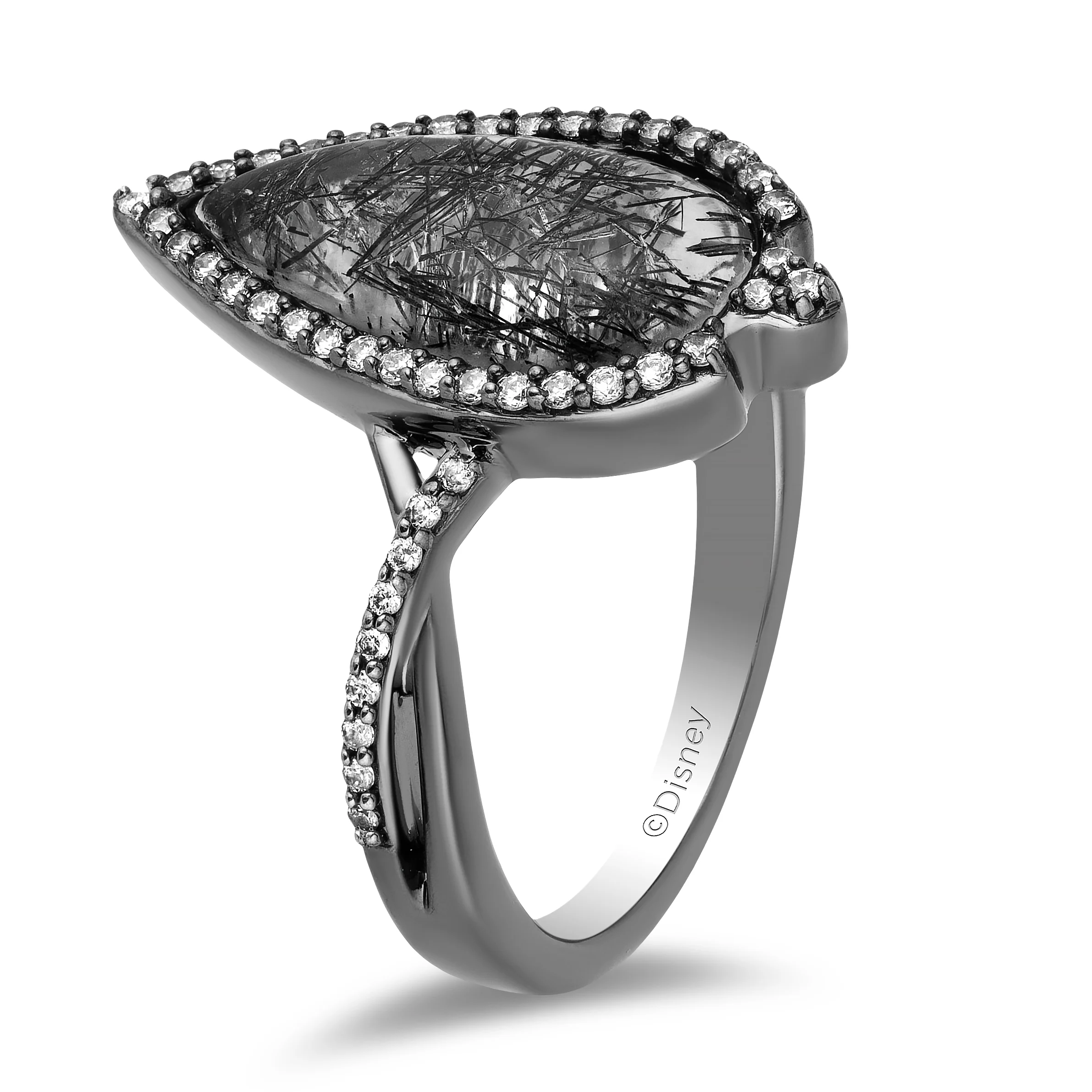 Enchanted Disney Fine Jewelry Black Rhodium over Sterling Silver 1/4 CTTW Diamond with Rutile Quartz Maleficent Ring - Image 5