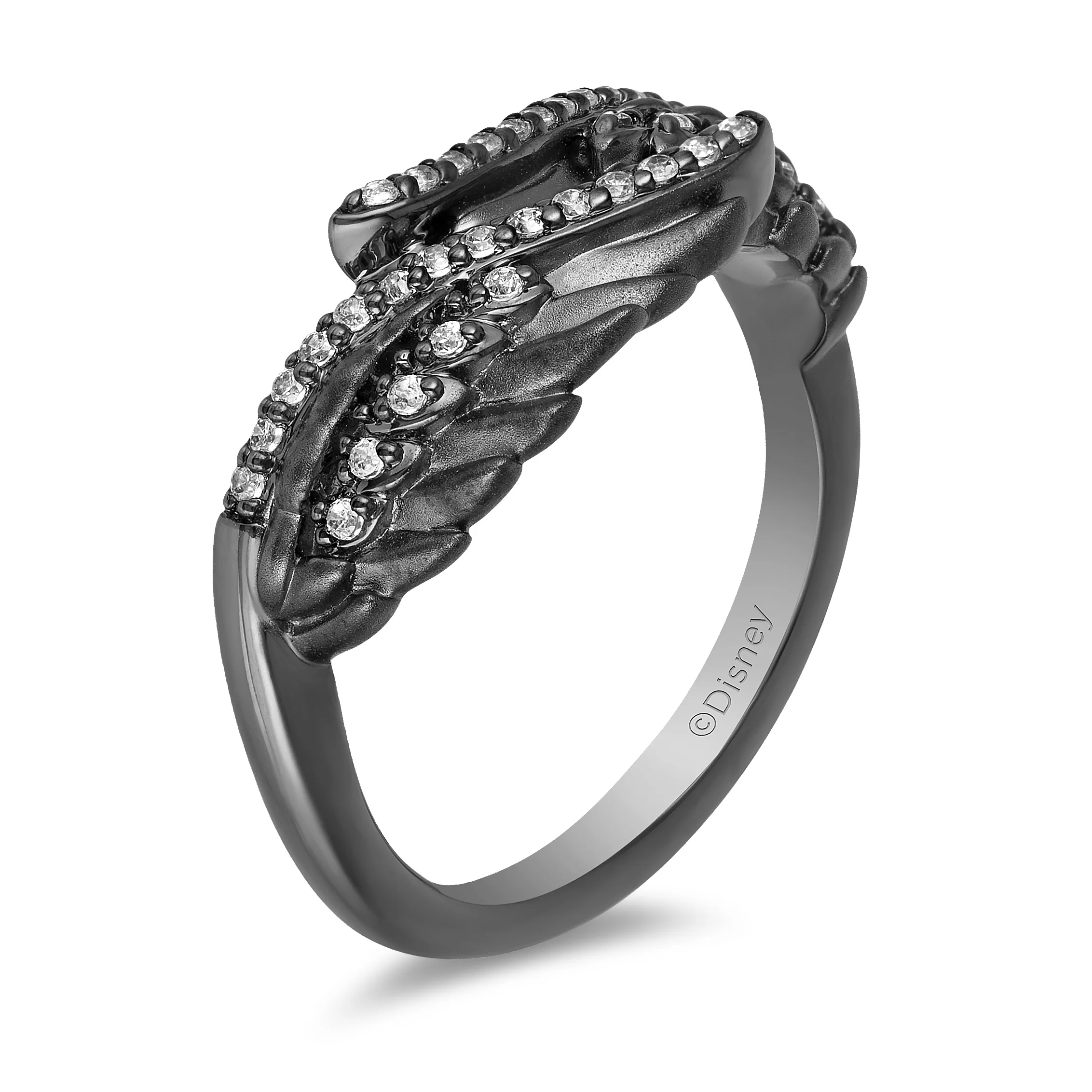 Enchanted Disney Fine Jewelry Sterling Silver with Black Rhodium 1/6 CTTW Maleficent Wings Ring - Image 3