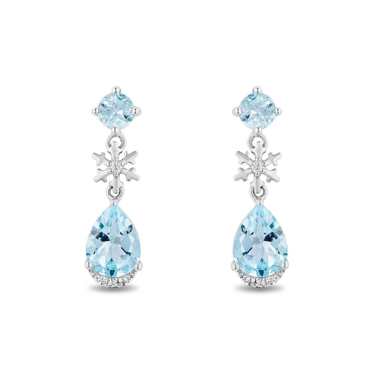 Enchanted Disney Fine Jewelry Sterling Silver with White Topaz and Sky Blue Topaz Elsa Snowflake Earrings - Image 2