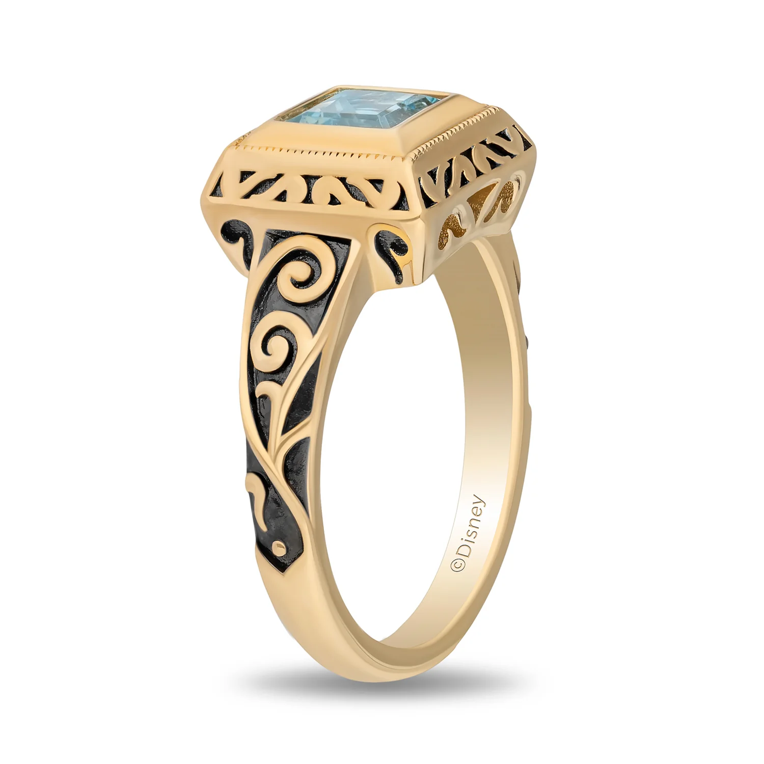 Enchanted Disney Fine Jewelry The Little Mermaid Live Action Replica Engagement Ring in 14K Yellow Gold with Blue Topaz - Image 4