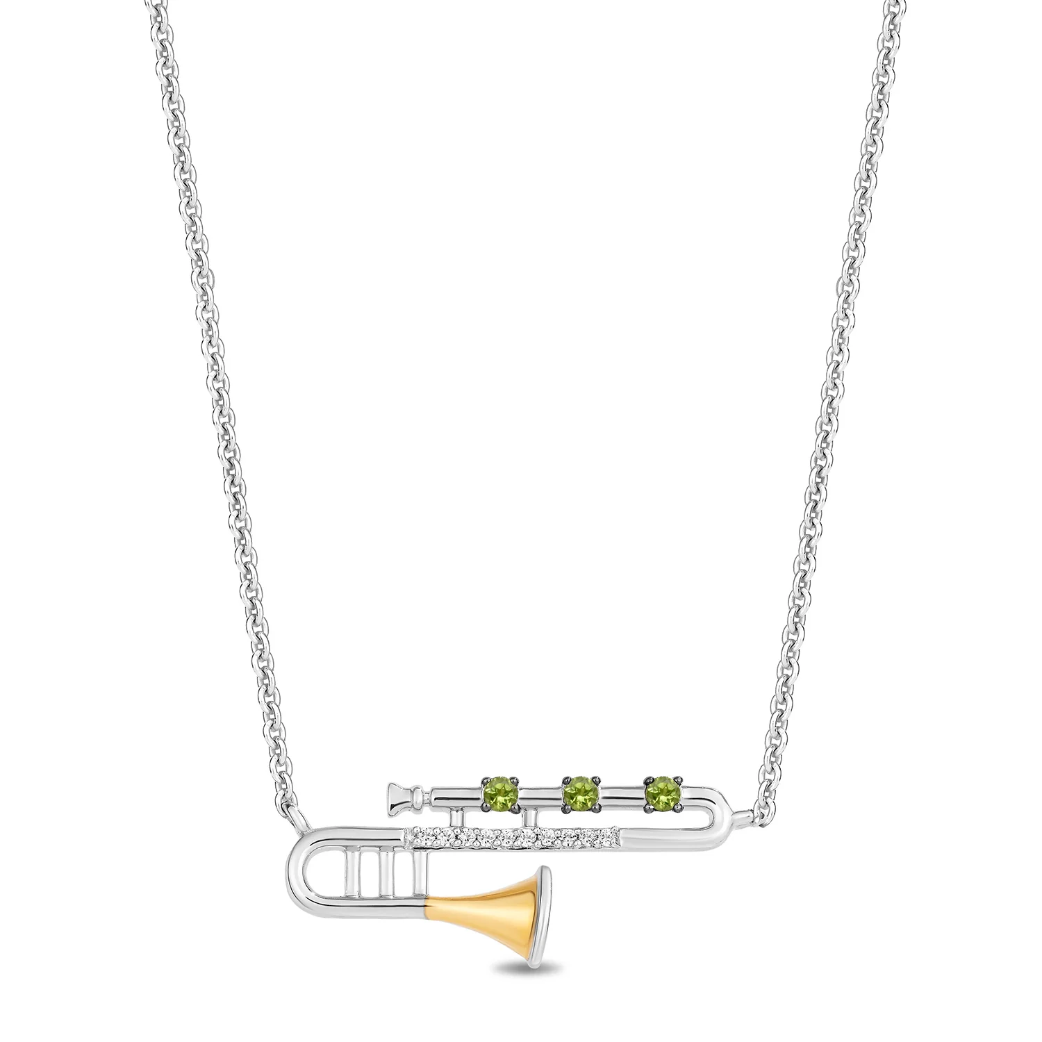 Enchanted Disney Fine Jewelry Sterling Silver and 10K Yellow Gold with Accent Diamonds and Peridot, Disney's Tiana Pendant Necklace