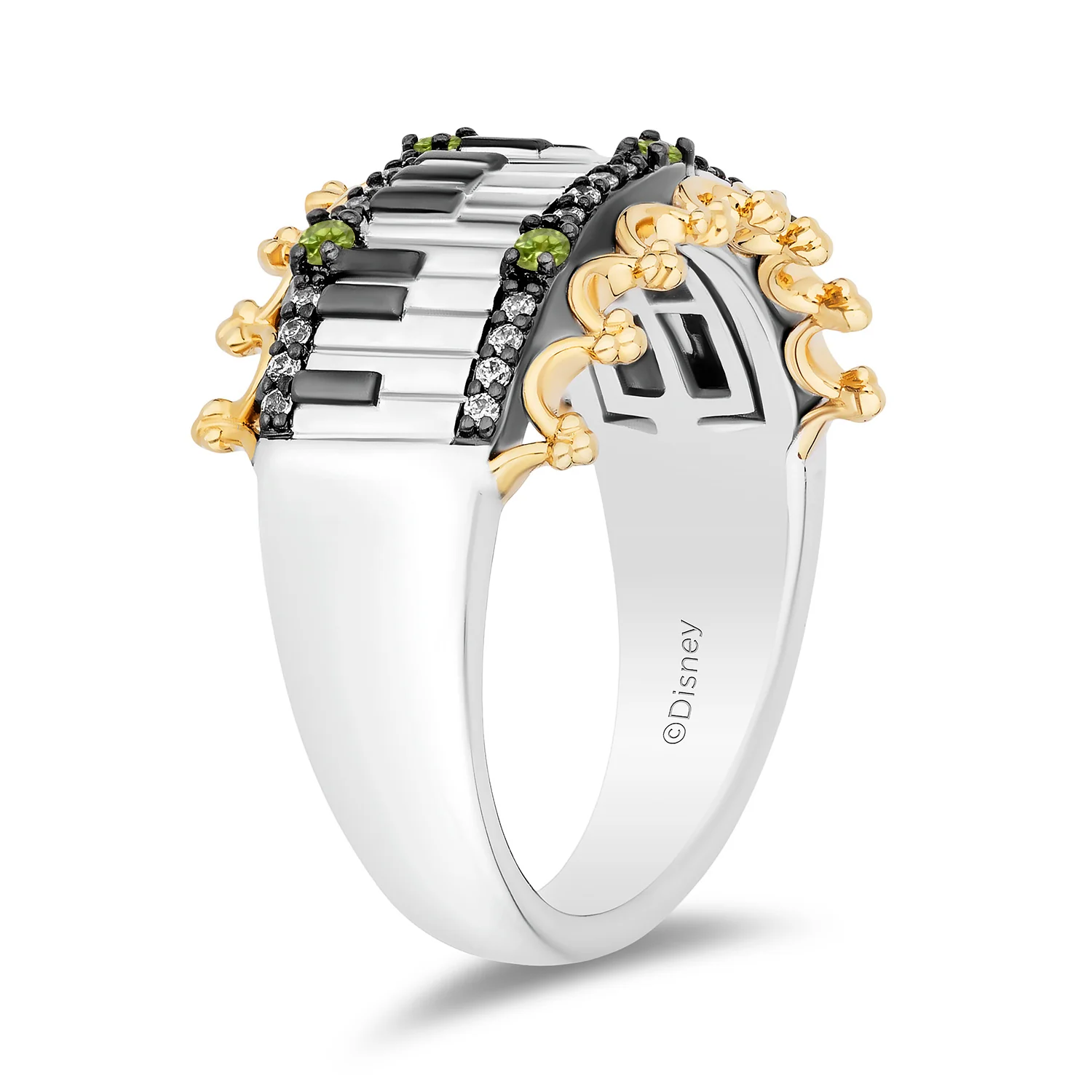 Enchanted Disney Fine Jewelry Black Rhodium Over Sterling Silver and 10K Yellow Gold with 1/8 CTTW Diamonds and Peridot, Disney's Tiana Piano Ring - Image 4