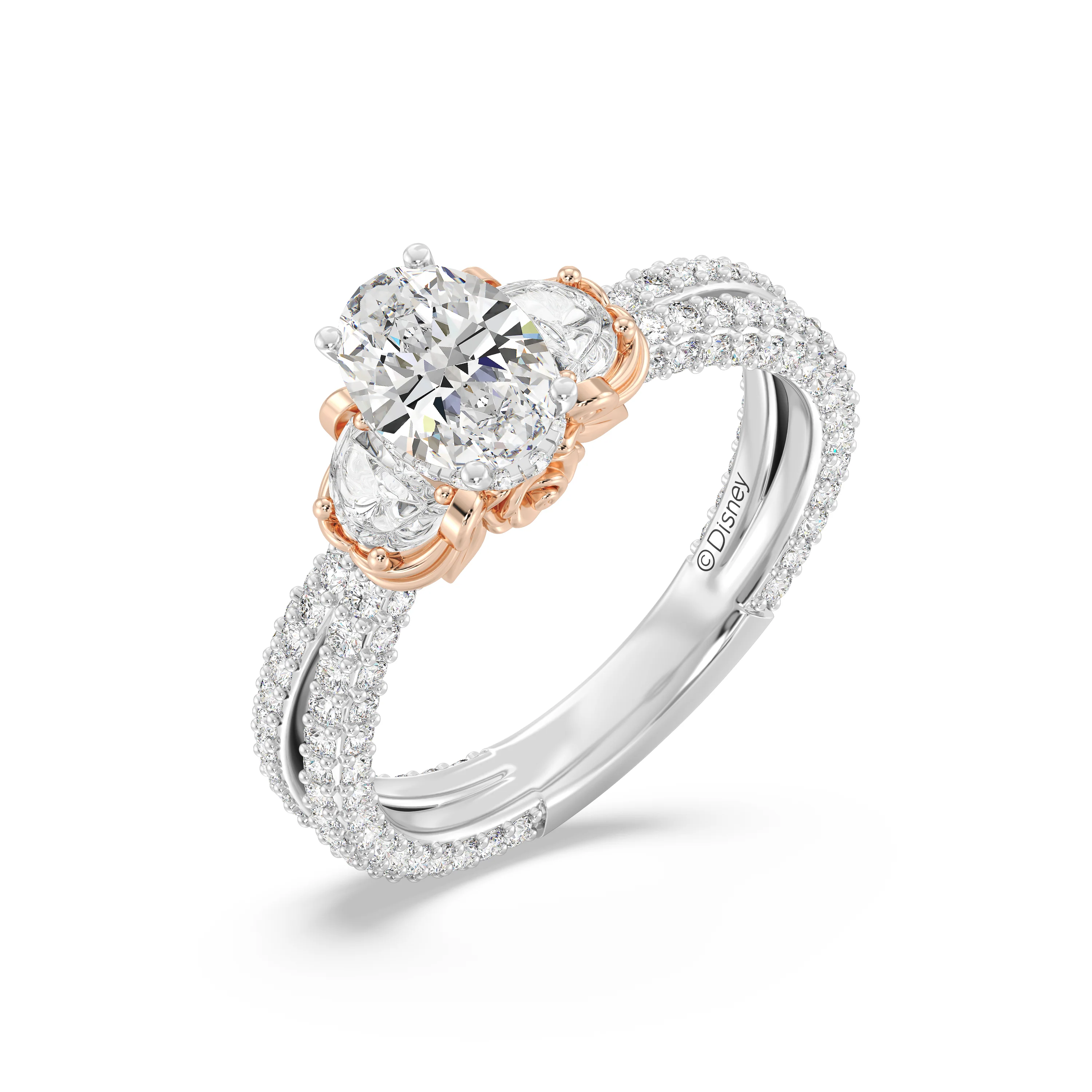 Enchanted Star Round and Baguette Lab Grown Diamond Disney Princess Belle  Engagement Ring in 14K White Gold