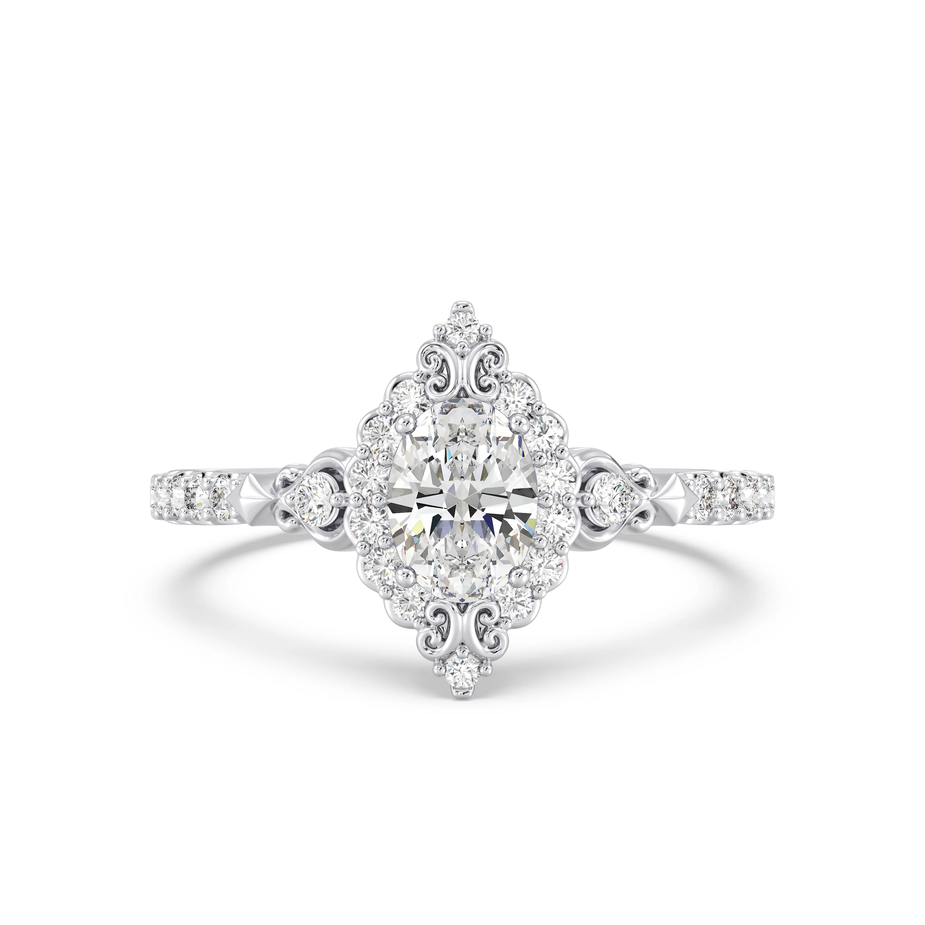 Enchanted Star Oval Lab Grown Diamond Disney princess Cinderella Halo Engagement Ring in 14K White Gold - Image 2