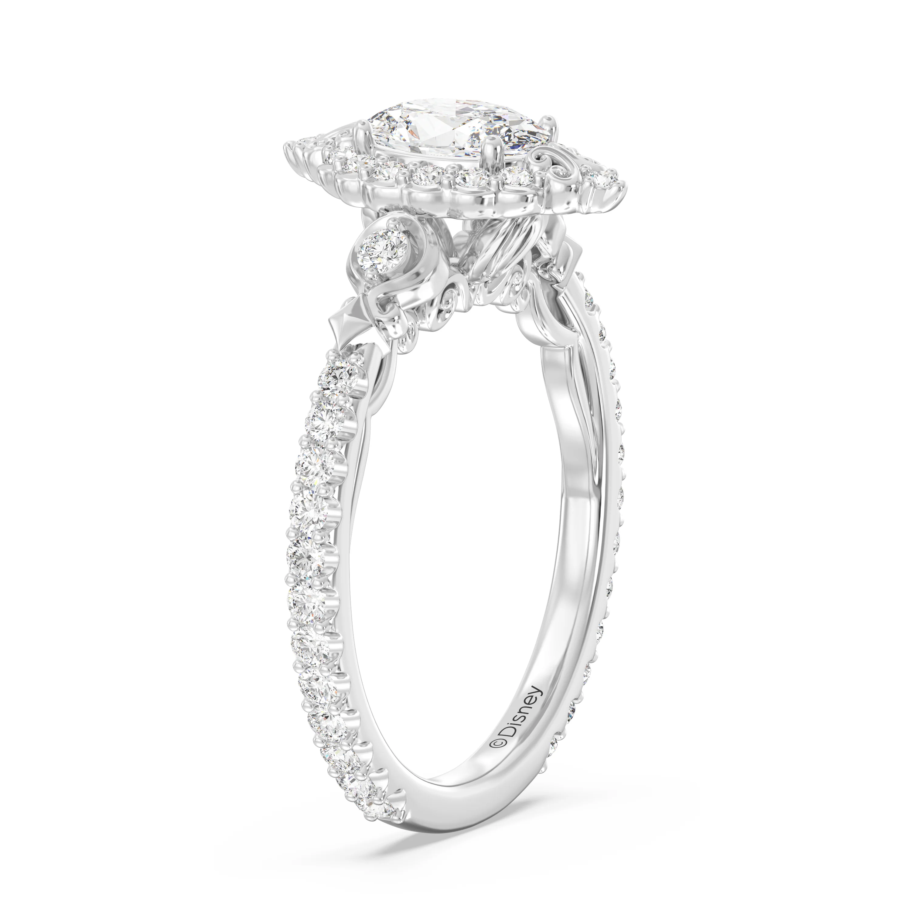 Enchanted Star Oval Lab Grown Diamond Disney princess Cinderella Halo Engagement Ring in 14K White Gold - Image 4