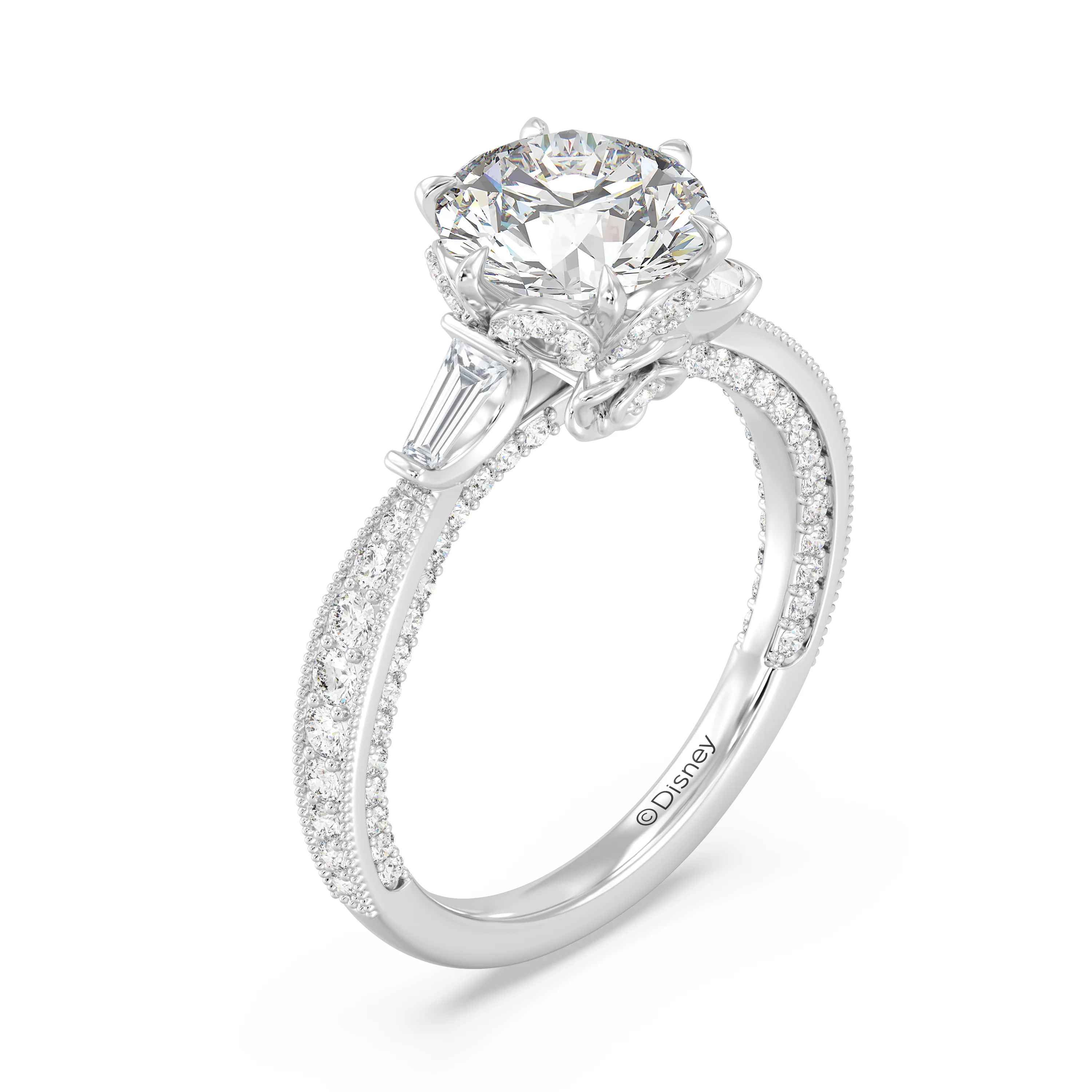 Enchanted Star Lab Grown Diamond And 14K Gold Disney Princess Belle Three Stone Vintage Engagement Ring - Image 9
