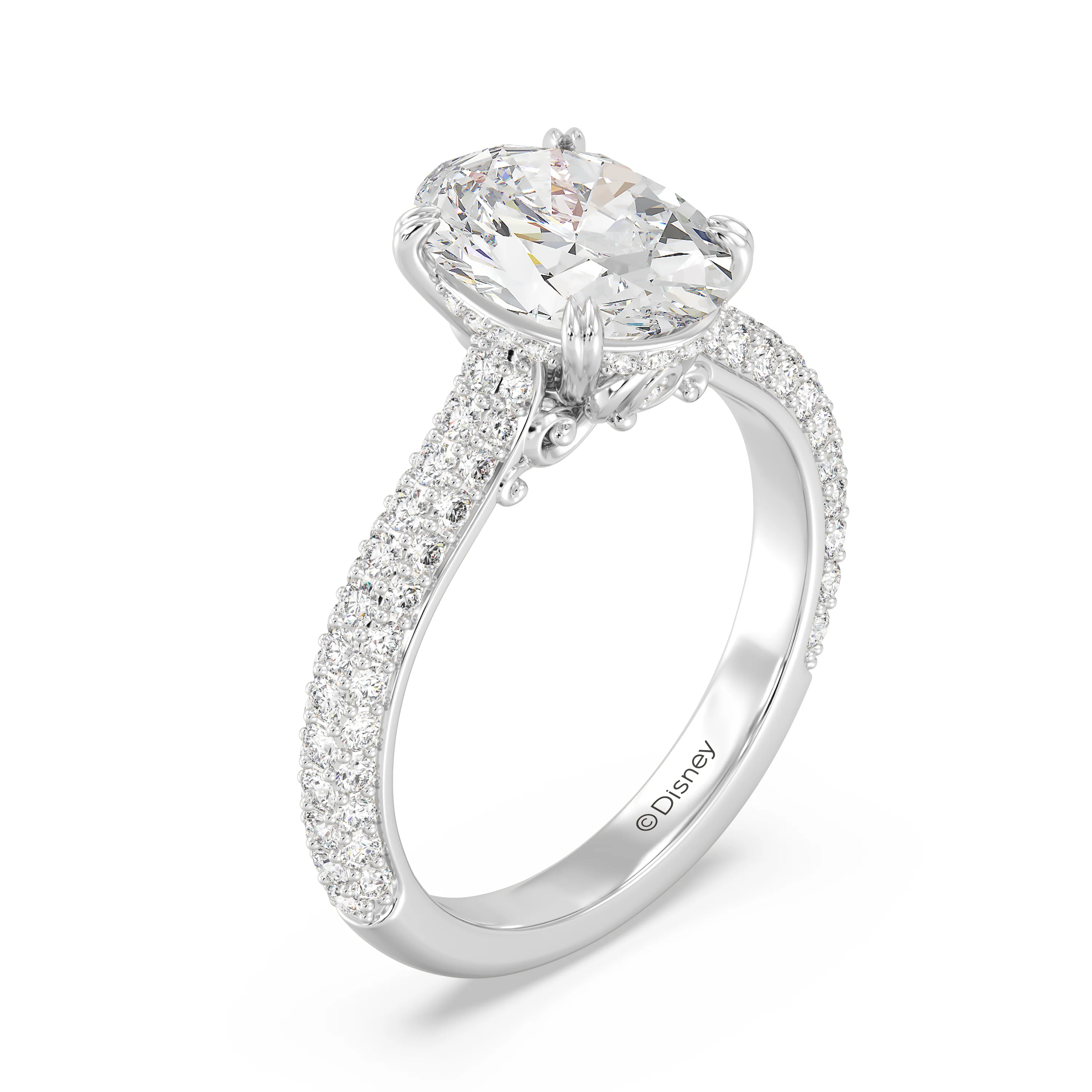 Enchanted Star Lab Grown Diamond And 14K Gold Disney Princess Cinderella Three Row Pave Carriage Engagement Ring - Image 2