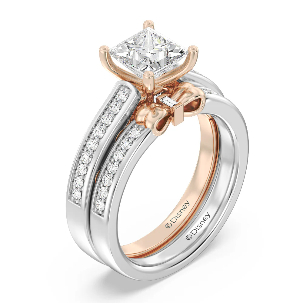 Enchanted Star Lab Grown Diamond 14K Gold  Snow White Bow Engagement Ring Set - Image 2